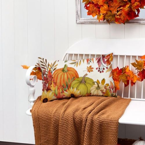Fall Pumpkin Throw Pillow Cover 12x20 - Rust Maple Leaf Design