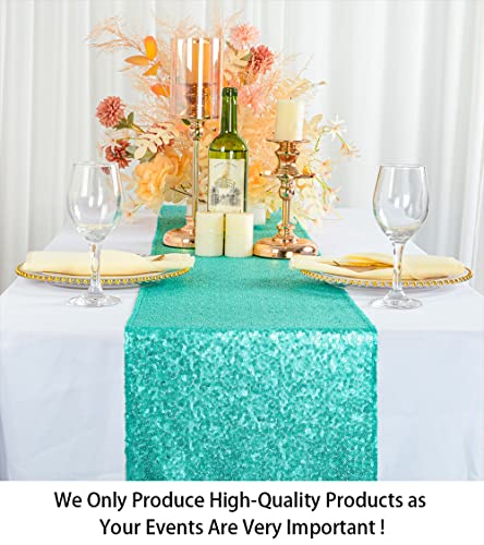 Teal Sequin Table Runner 12x72 Inches - Mint Green Glitter Fabric Overlay for Party & Wedding Decor - Variation: Teal