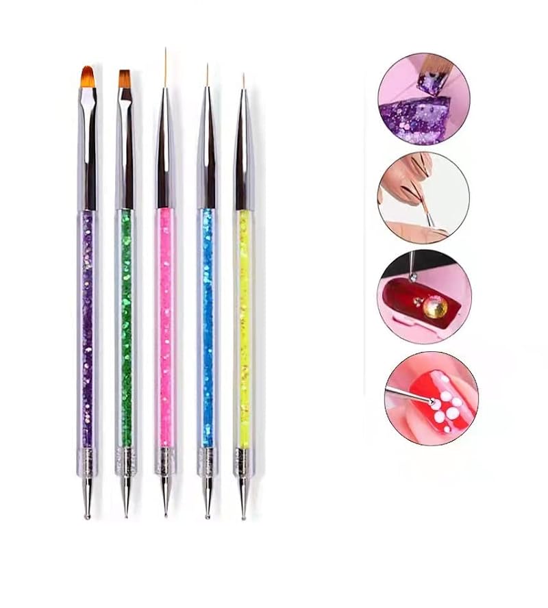 Dual-Ended Nail Art Brush and Dotting Pen Set - 5 Piece Manicure Tool