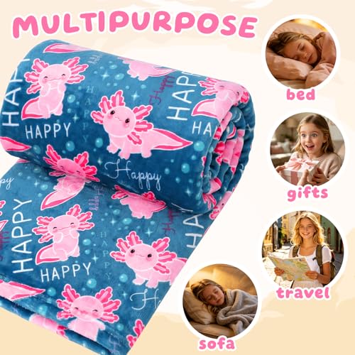 Glow in The Dark Axolotl Blanket for Girls - 40 x 60 inches