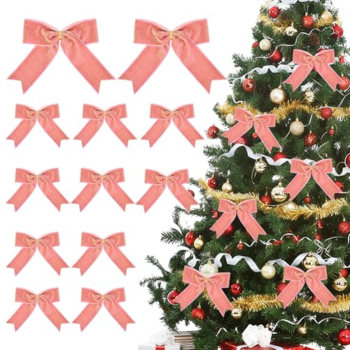 12 Pcs Pink Velvet Bows for Christmas & Valentine's Day Decor