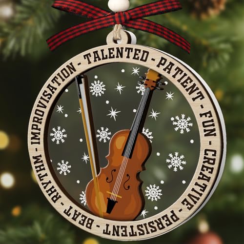 Violin Ornament for Christmas Tree - Wooden & Acrylic Decoration