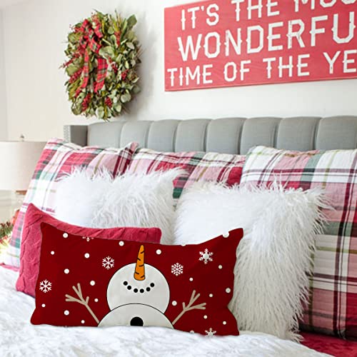 Merry Christmas Snowman Pillow Cover 12x20 A-87 | Holiday Decor