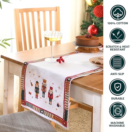Christmas Table Runner 14x72 Inches - Nutcracker Magic Red & White