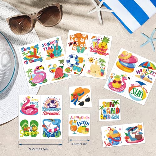 Konsait Summer Temporary Tattoos for Kids & Adults - 96 Pcs Beach Party Favors