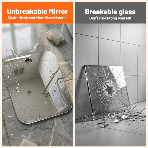 XIXING Fogless Shower Mirror for Shaving 7x5 Inch Shatterproof Anti-Fog Wall Mounted