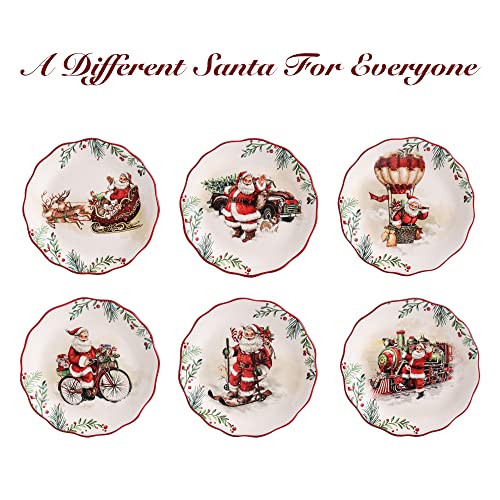 Santa On The Way Scalloped Christmas Appetizer Plates Set of 6 - Holiday Party Decor