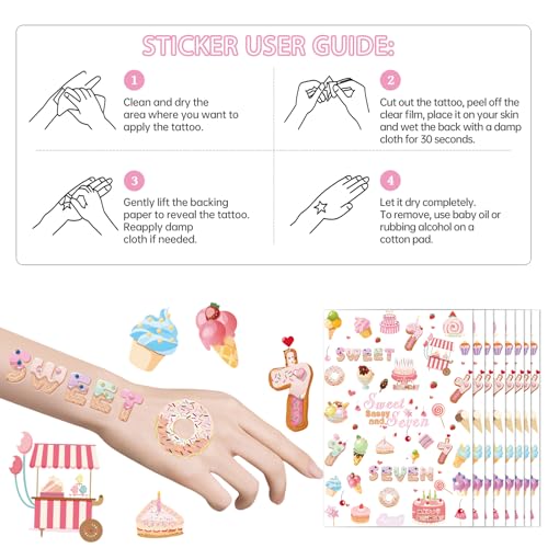 INCOK Sweet Saassy and Seven Temporary Tattoos - 200+ Ice Cream & Donut 7th Birthday Party Favors