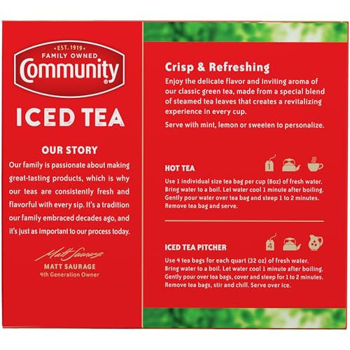 Community Coffee Green Tea Bags - 48 Count, Individual Pack, Hot & Iced Tea