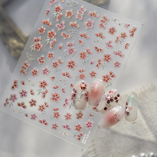 5D Embossed Flower Nail Art Stickers - Self-Adhesive Cherry Blossom Decals