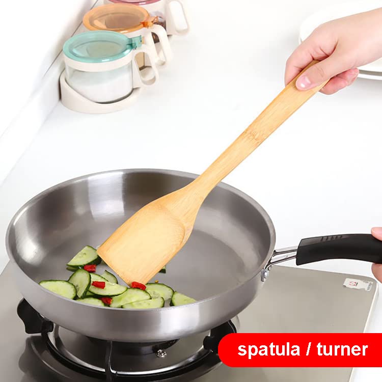 HipGirl Bamboo Kitchen Utensils Set - 12" Spatula & Gadgets
