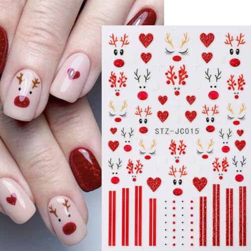 Christmas Nail Stickers 4 Sheets Reindeer Heart Holiday Decals