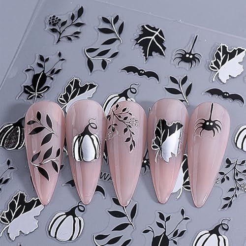 Fall Pumpkin & Maple Leaf Nail Stickers 3D Self-Adhesive Art Decals 5 Sheets