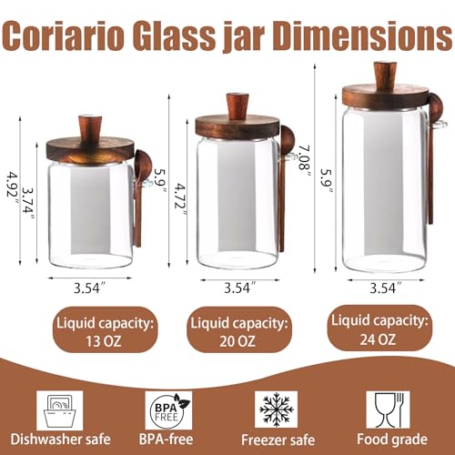Coriario 13oz Glass Storage Jar with Airtight Wood Lid and Spoon