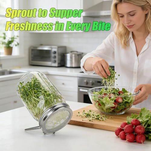 NAHSHON 86mm Stainless Steel Sprouting Lid for Wide Mouth Mason Jars - 2 Pack
