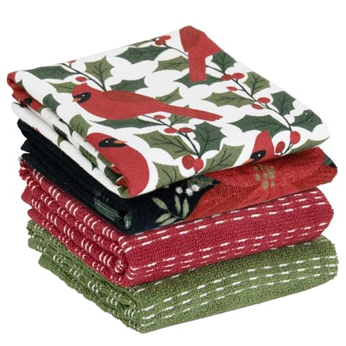 Holiday Kitchen Towel Set - Cardinal Greetings, 4-Piece, 16x26 Inches