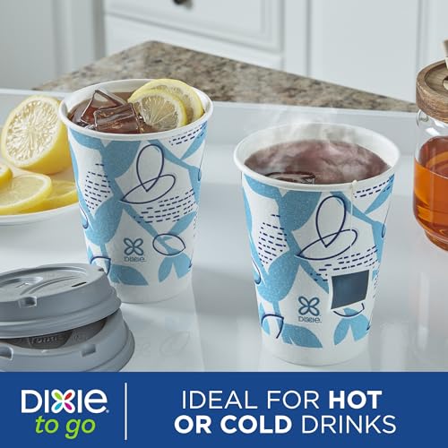 Dixie To Go Disposable Paper Cups with Lids, 12 oz, 60 Count