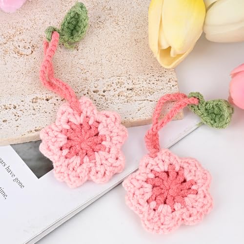 Handmade Crochet Cherry Blossom Car Hanging Ornament - Cute Aesthetic Decor