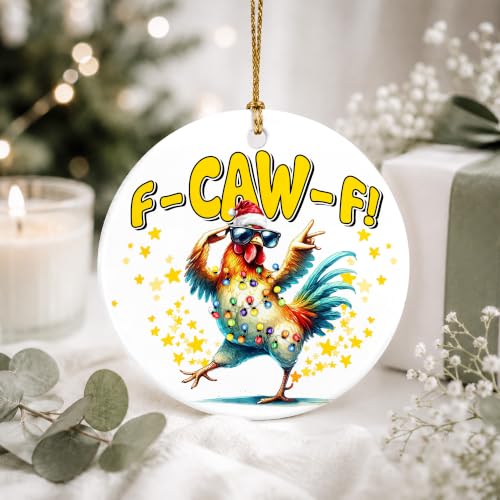 Funny Chicken Christmas Ornament - Farm Animal Holiday Decor with Santa Hat