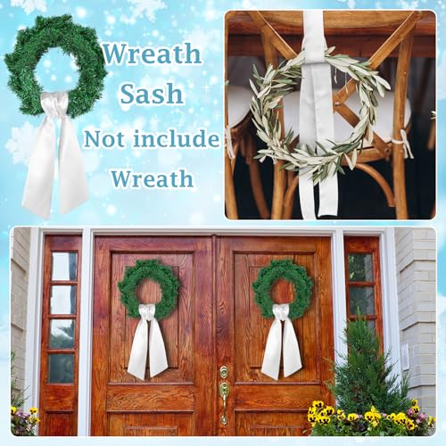 White Wreath Sash Ribbon with Satin Bow | 4.5'' x 56'' for DIY Decor