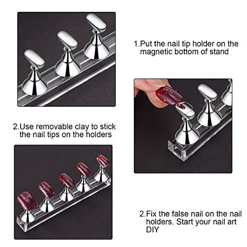 Blulu Magnetic Nail Stand Holder Set 2 Pack Acrylic Practice Display