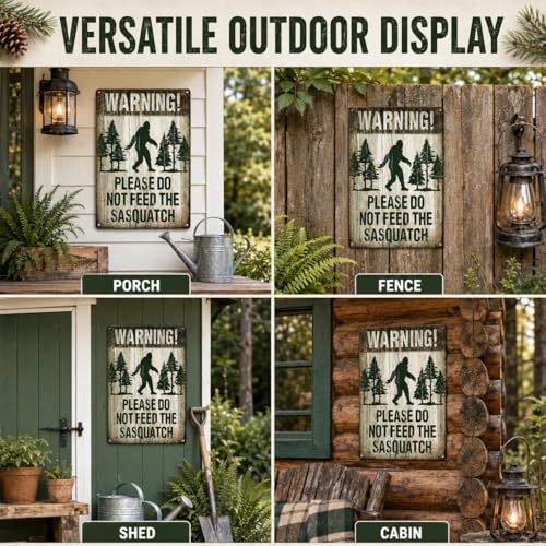 Bigfoot Warning Metal Sign - 8x12 Inch Rustic Aluminum Decor for Man Cave