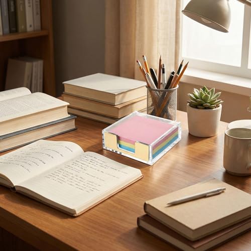 Gold Acrylic Sticky Note Holder - 3x3 Desk Memo Pad Dispenser (Style 1)