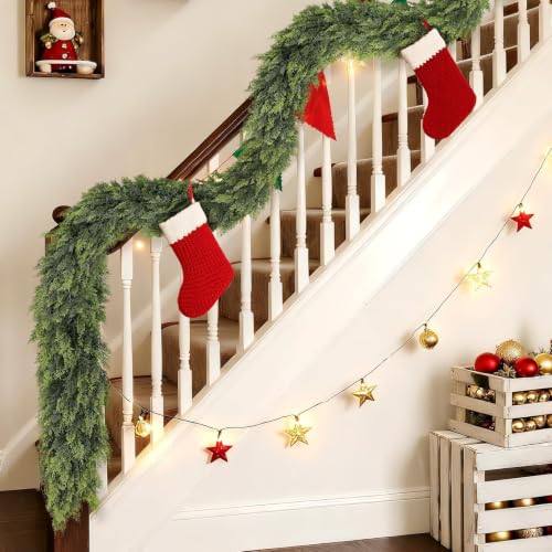 2PCS 6FT Artificial Christmas Cedar Garland Faux Greenery for Mantle Decor
