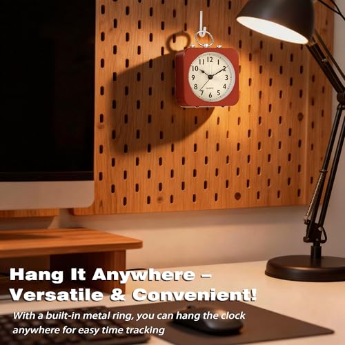 AYRELY Small Metal Alarm Clock - Red Square Bedside Table Clock
