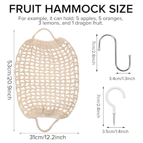 HaiFafafaing Khaki Hanging Fruit Hammock with Hooks – Under Cabinet Macrame Basket for Kitchen Storage