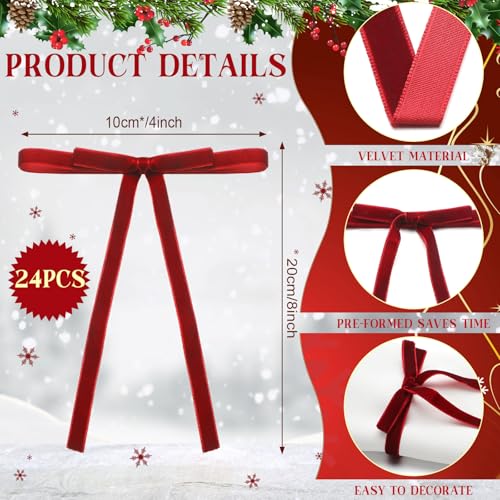 Christmas Burgundy Napkin Ring with Red Velvet Bow - Elegant Holiday Table Decor