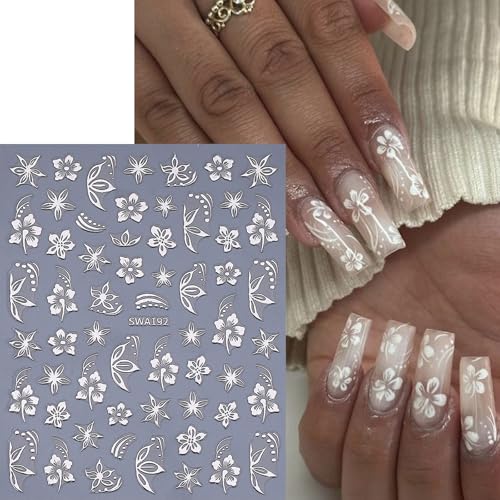3D Floral Nail Art Stickers Gold & Dark Blue Glitter Decals (4 Sheets)