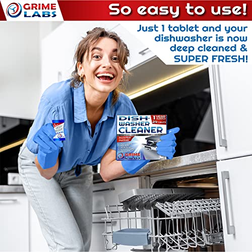 GRIME LABS Dishwasher Cleaner Tablets, 24 Pack - Heavy Duty Limescale Remover