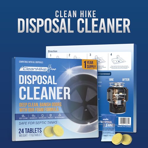 CleanHike Garbage Disposal Cleaner & Deodorizer Tablets, Lemon Scent, 24 Pack