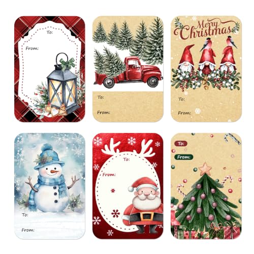120 Pack Christmas Gift Tag Stickers - 8 Designs, Self-Adhesive Kraft Tags (Variation: Christmas With Snowman)