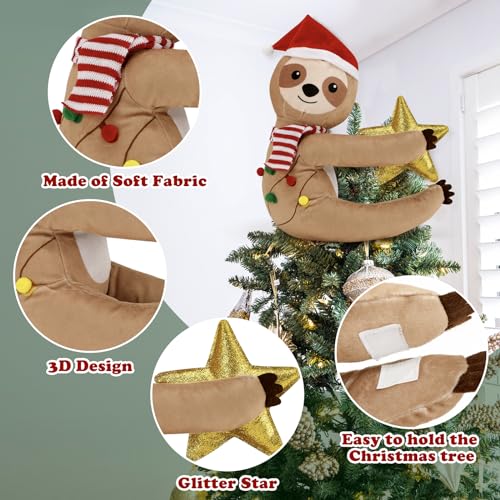 Sloth Christmas Tree Topper with Glitter Star - Holiday Xmas Decor, Unique & Cute