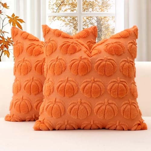 OTOSTAR Fall Pumpkin Throw Pillow Covers, 20x20 Inch Orange Set of 2