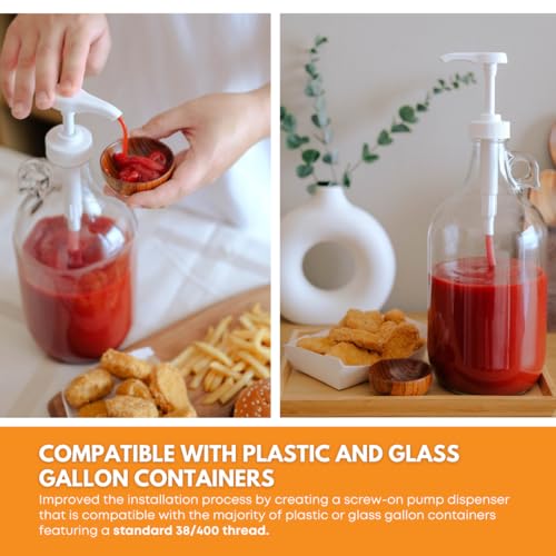Heavy-Duty 1-Gallon Pump Dispenser for Glass & Plastic Jugs, Universal Thread