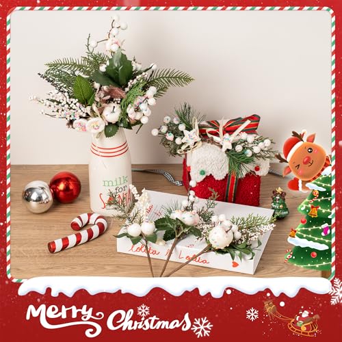 Artificial Christmas Tree Picks Set - Assorted Candy Pine Cones Berries Holly