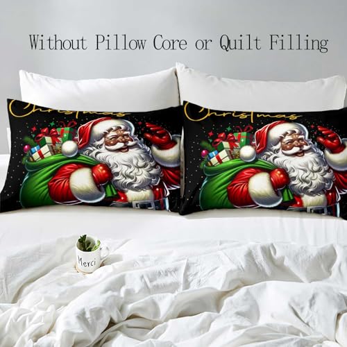 Black Santa Duvet Cover Set King Bedding Holiday Christmas Home Decor - No Comforter
