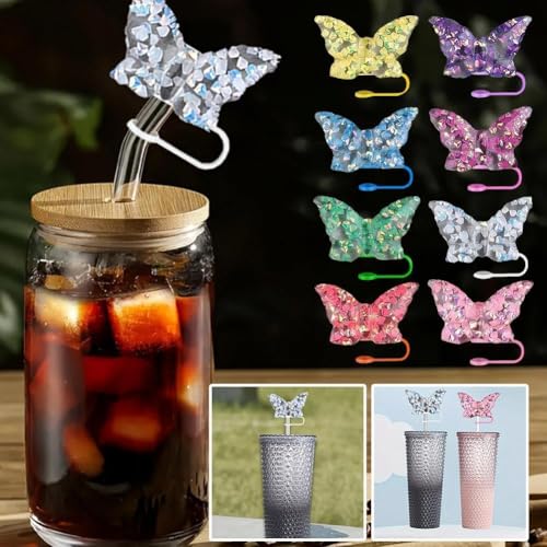 Butterfly Straw Cover Cap for 10mm Tumbler Cups - Cute Silicone Dust-Proof Lid