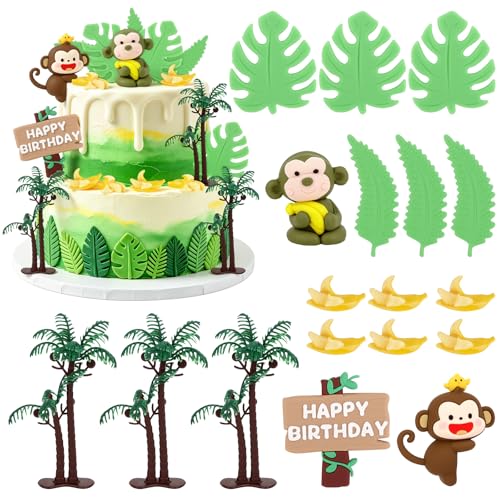 Monkey Cake Toppers Set - 18 Pcs Jungle Theme Birthday Decorations