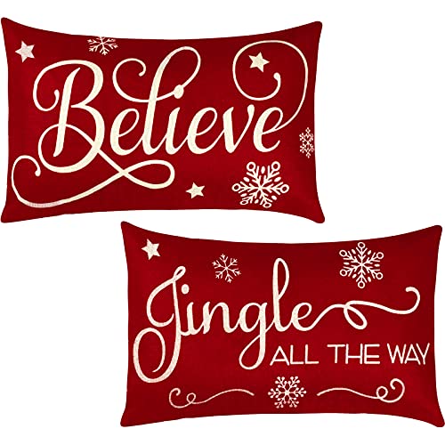 Tegeme 2-Piece Christmas Throw Pillow Covers, 12x20 Inch Linen Cushion Cases