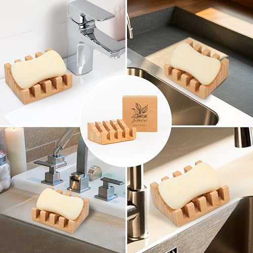 Bamboo Soap Dish & Shampoo Bar Holder - Eco-Friendly Self-Draining Tray, 2 Pack