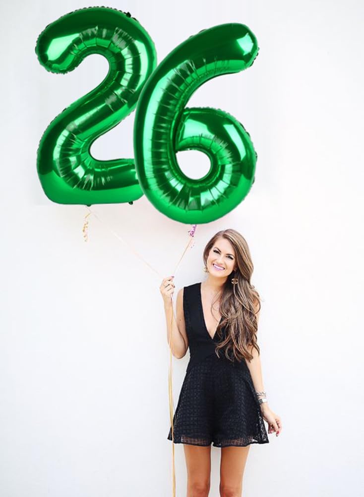 Numbers 26 Balloon - Dark Green 40 Inch Digital Balloon for 26th Birthday Party Decorations