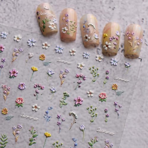 3D Embossed French Floral Nail Art Stickers Self-Adhesive Decals
