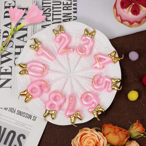 Glitter Number 7 Birthday Candle with Pink & Golden Bowknot