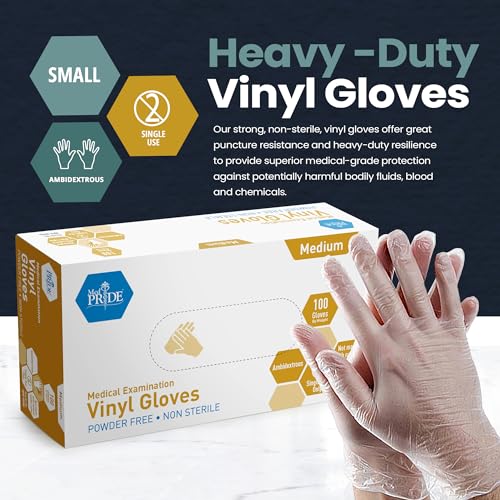 MED PRIDE Vinyl Medical Exam Gloves, Powder & Latex-Free, 100 Count