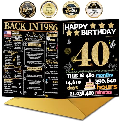 Joycard 40th Birthday Card with Envelope, Back in 1986 Party Decor Gift for Men Women