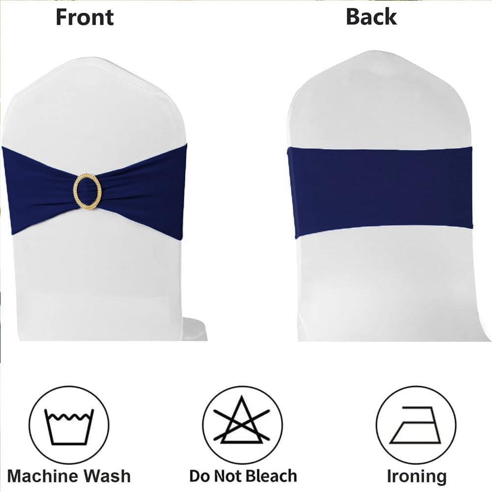 Regine Switzerland 50 Pack Navy Blue Chair Sashes - Elegant Gold Buckle Slider for Banquet Décor
